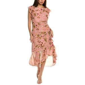 Julia Jordan Romantic Ruffle Midi Dress In Pink Blush Multi - NWT 12